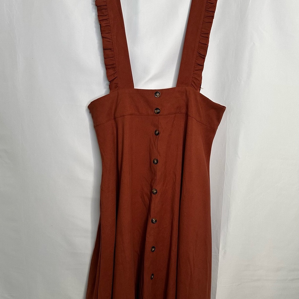 Rust Button-Down Women's Pinafore Dress Cottagecore Prarie 50’s Retro